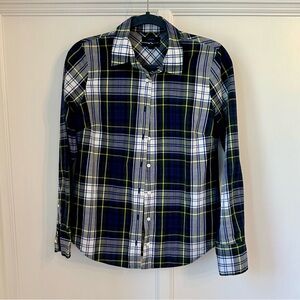 J. Crew Blue and White Plaid Casual Button Down Shirt Size 4
